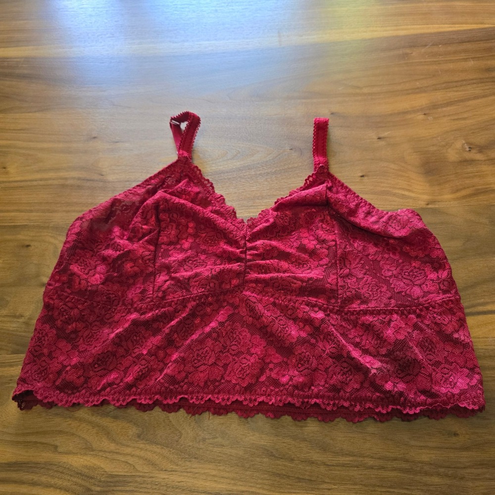 Torrid Curve Bralette Womens 3 Burgundy Red Floral Lace Wireless Adjustable